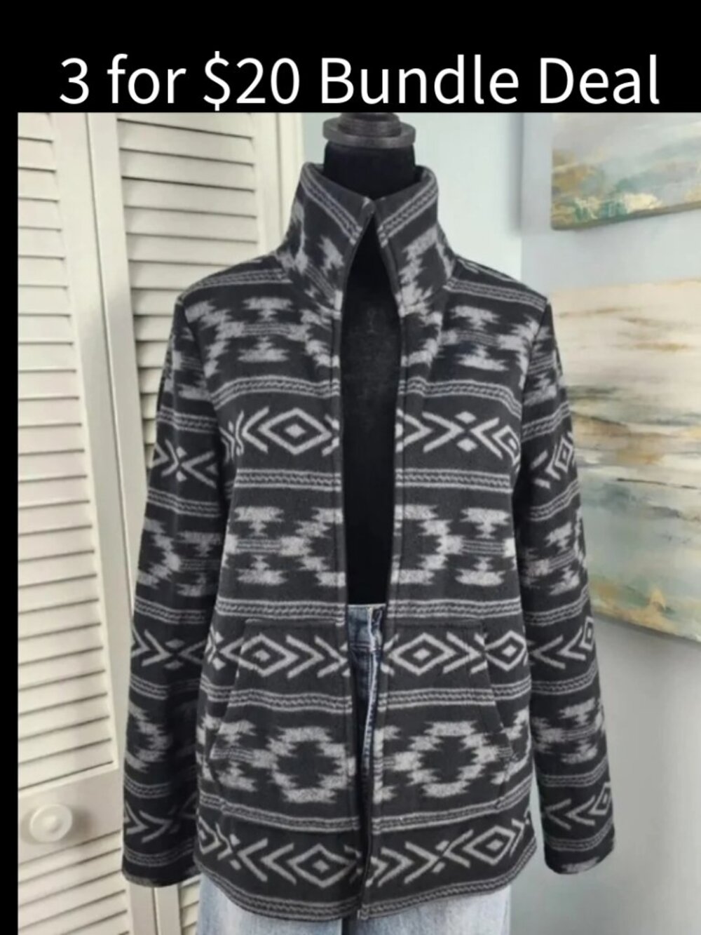 Sonoma Fleece Jacket S Black Southwest Print Full Zip